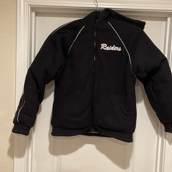Vintage Oakland Raiders NFL black/windbreaker/fleece jacket size M(10-12) kids - Picture 8 of 9